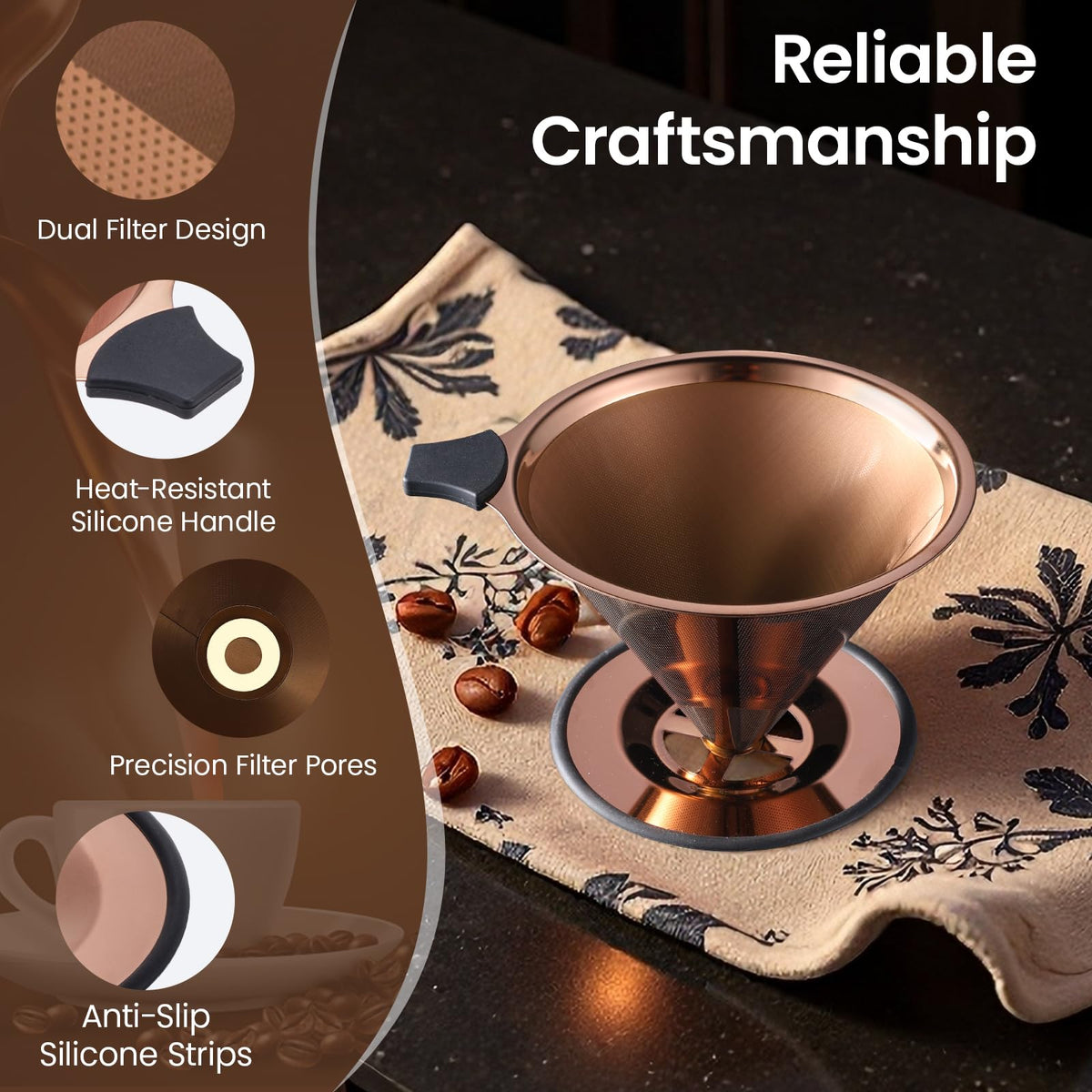 INSINTAR stable non-slip base fits mugs and carafes securely during brewing.