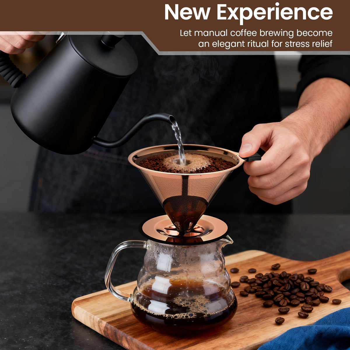 INSINTAR titanium copper finish dripper adds stylish touch to kitchen.