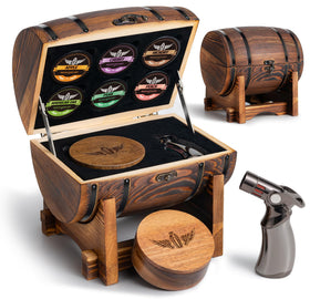 INSISART whiskey smoker kit with barrel display enhances home bar decor and flavor exploration.