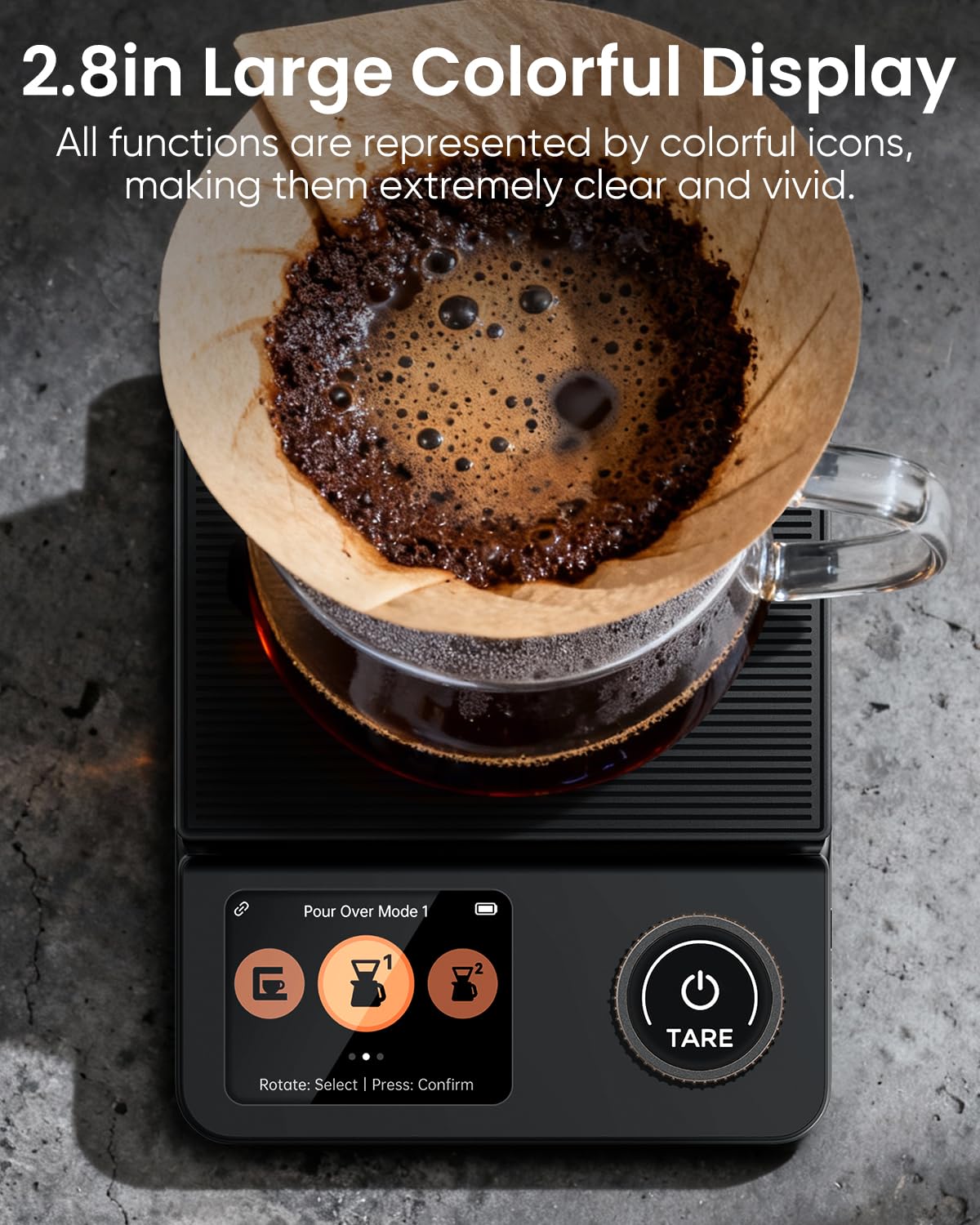 INSMART coffee scale paired with InSmart Life app for saving recipes