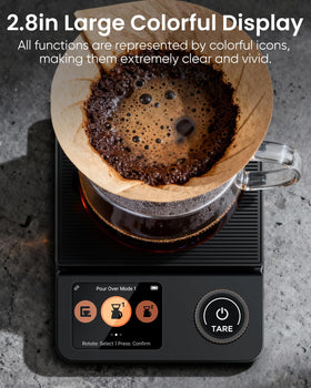 INSMART coffee scale paired with InSmart Life app for saving recipes