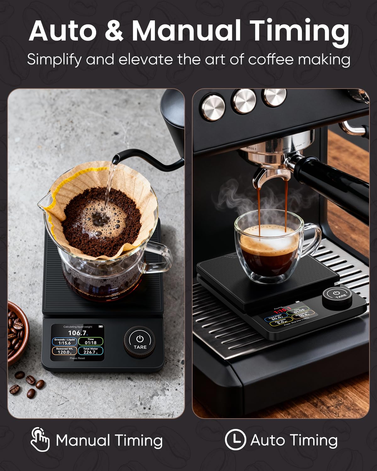 INSMART coffee scale large color display showing weight and time clearly