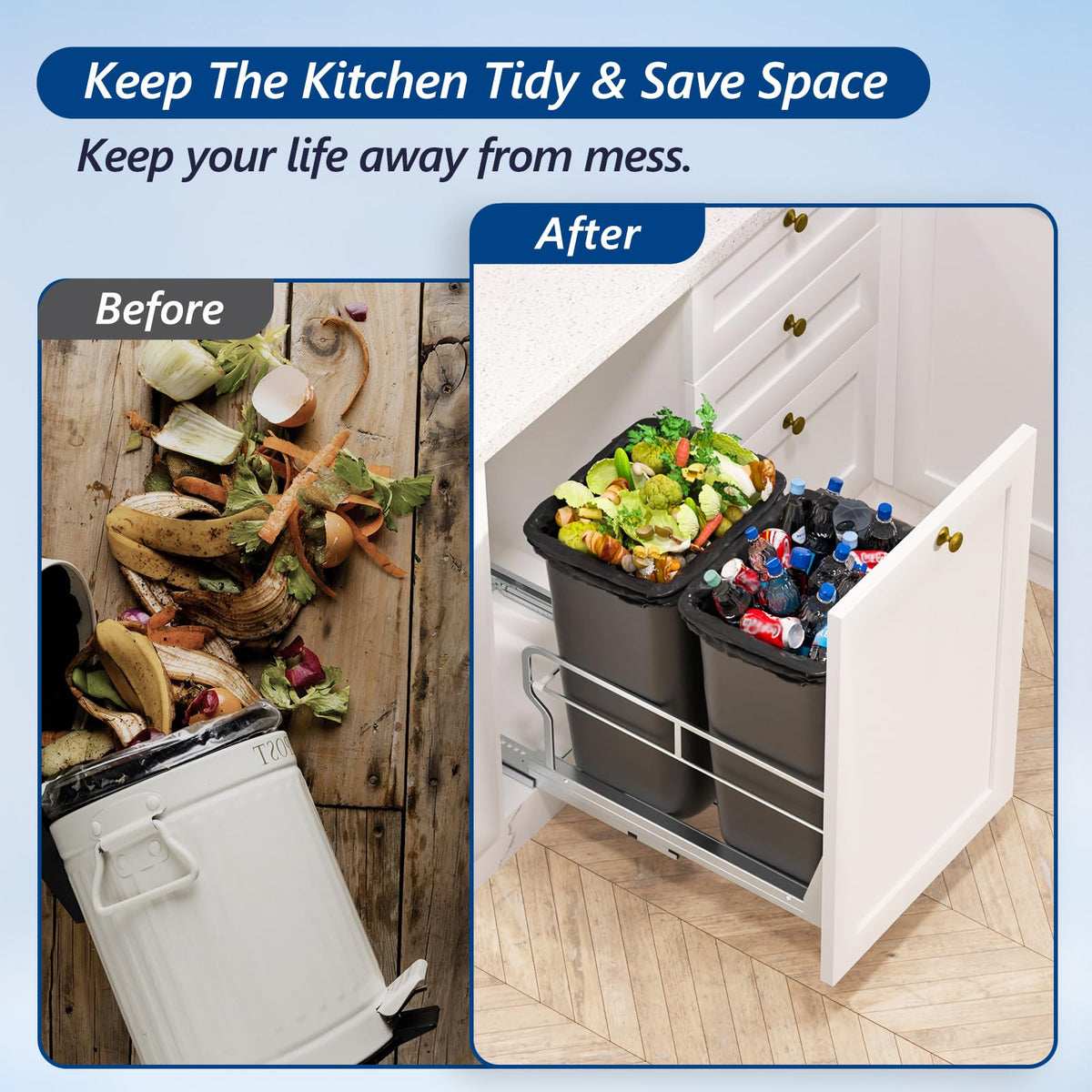 Insputer space-saving under-sink design hides trash and odors.