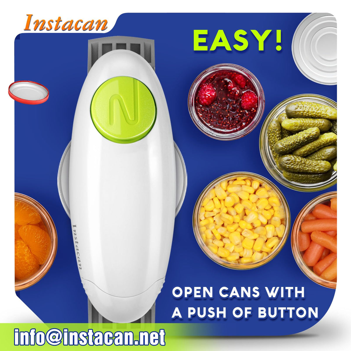 INSTACAN auto-off jar opener features safe shutdown after opening