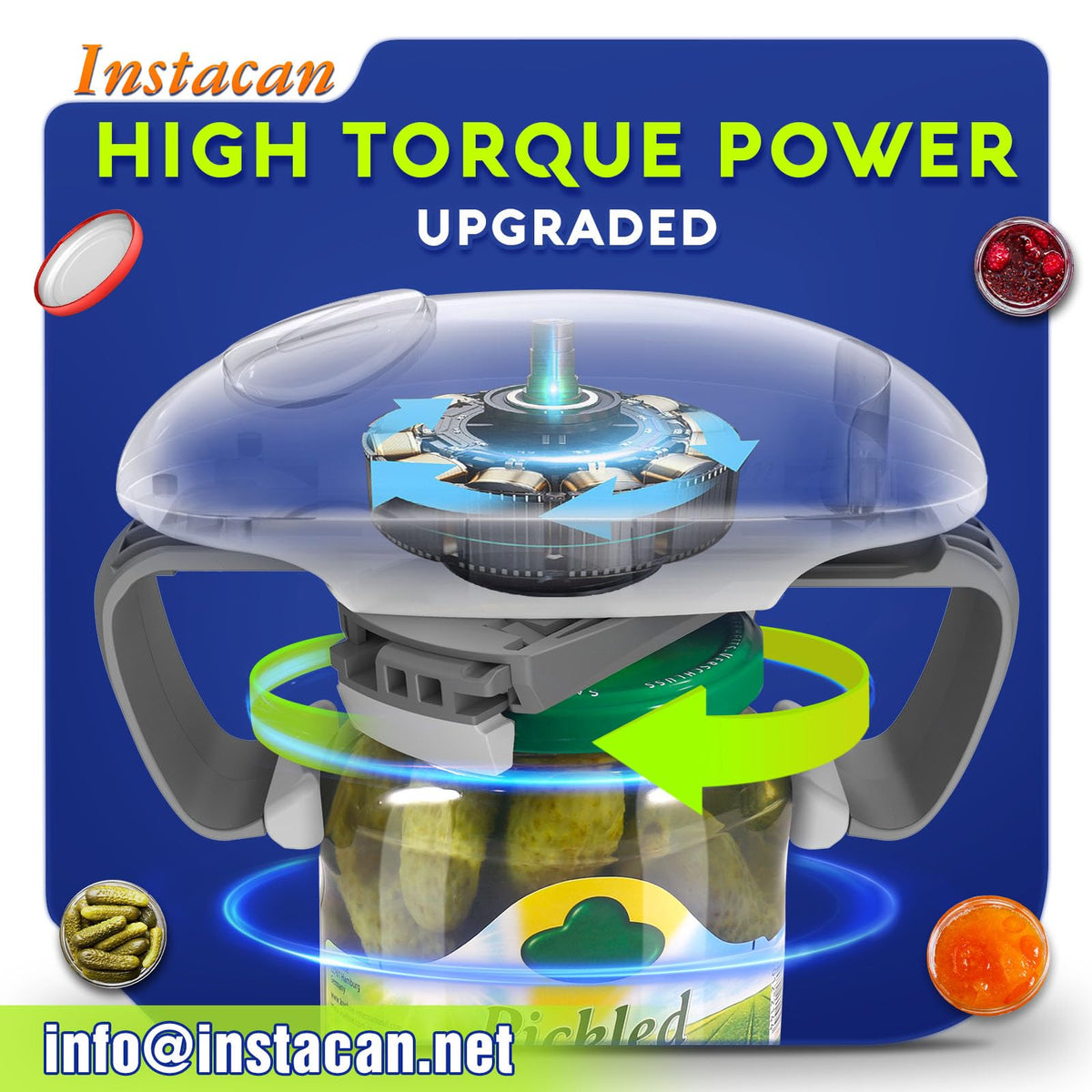 INSTACAN one-touch jar opener in use for quick lid removal