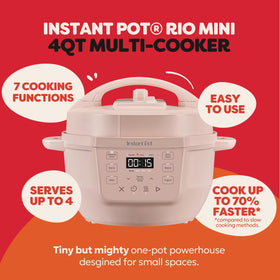 Instant Pot Rio Mini showing 7-in-1 functions for versatile meals.