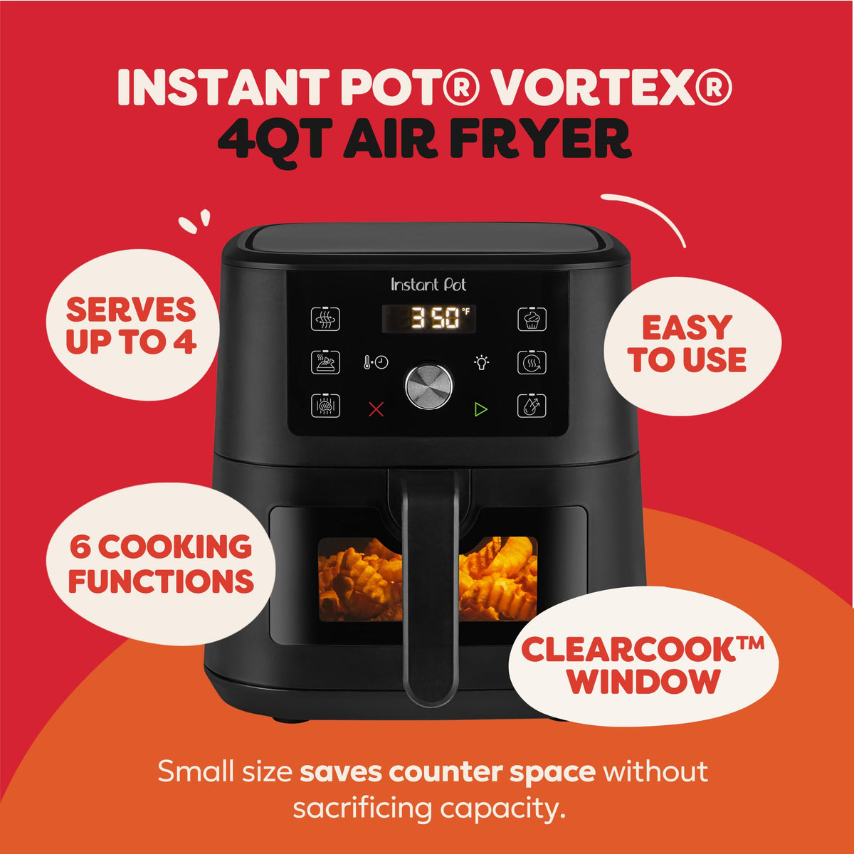 Instant Pot 4Qt Vortex Mini control panel for quick, customizable cook cycles