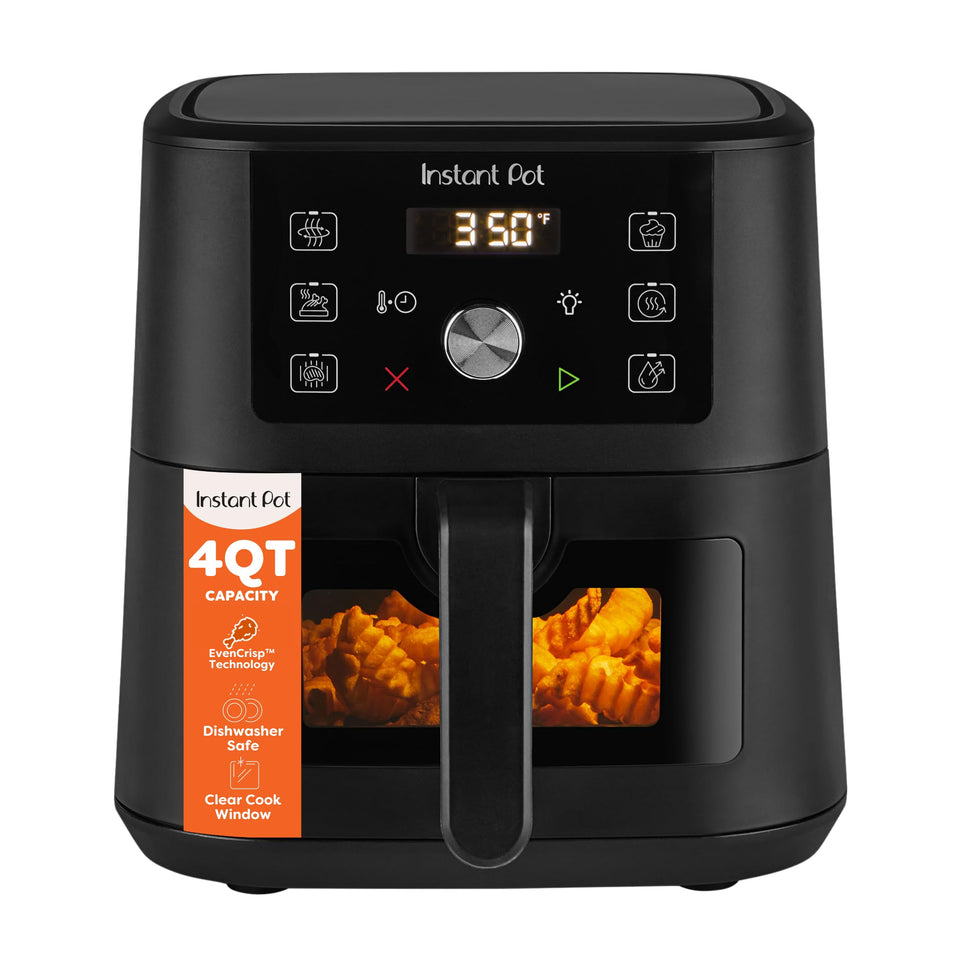 Instant Pot 4Qt Vortex Mini air fryer front view showing compact design for small kitchens