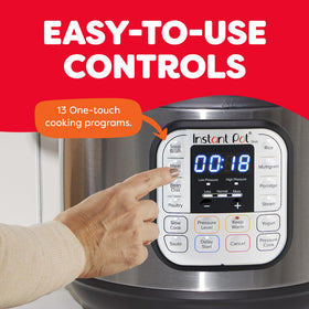 Instant Pot Duo 6-quart capacity ideal for family meals and meal prep.