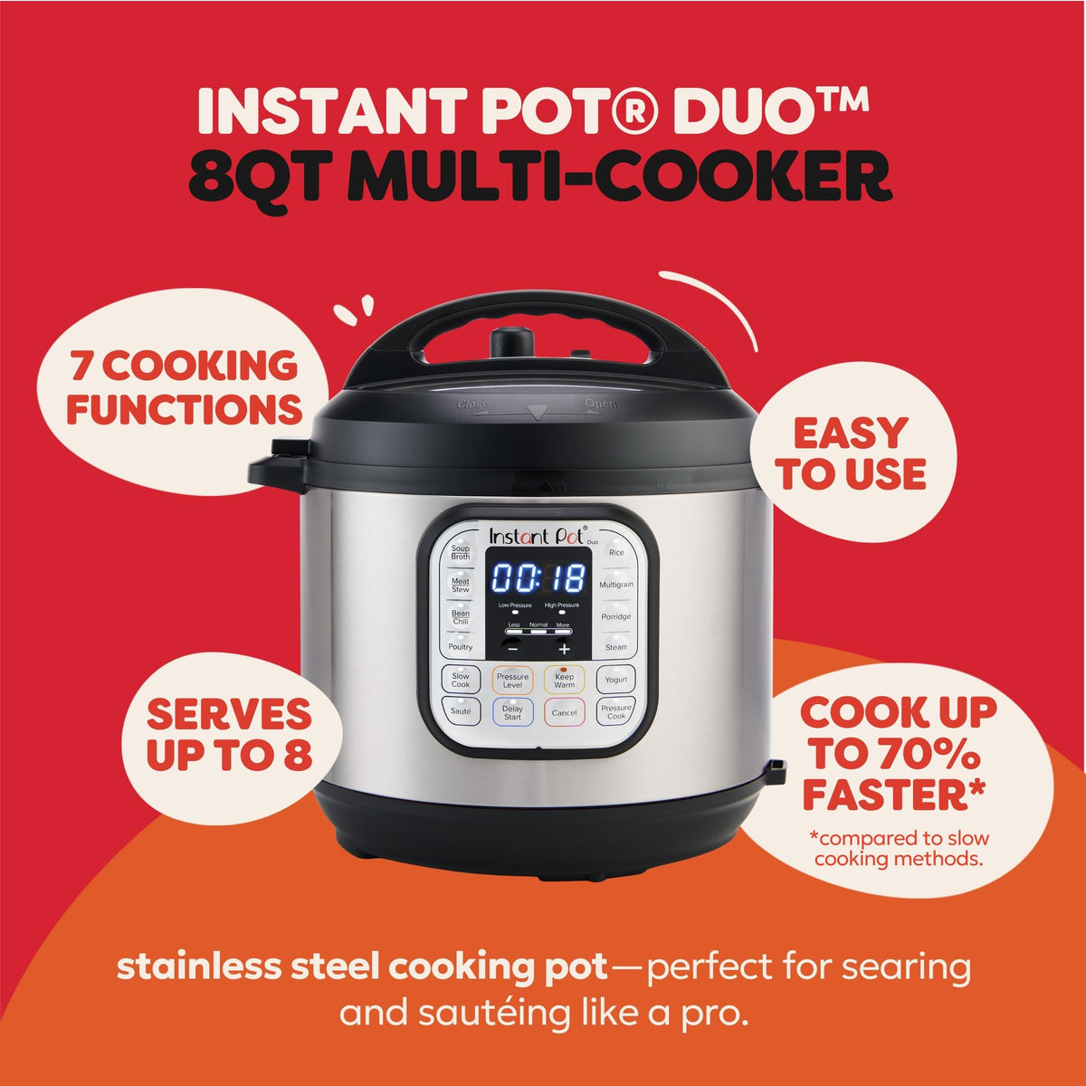 Instant Pot Duo 8-Quart inner pot ready for searing and even heating