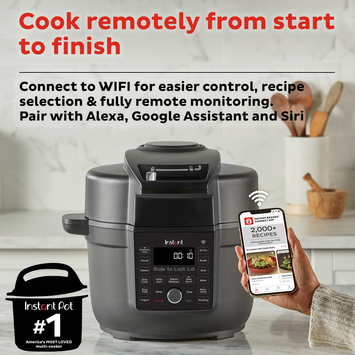 Instant Pot Duo Crisp 13-functions panel offers versatile control for customized cooking.