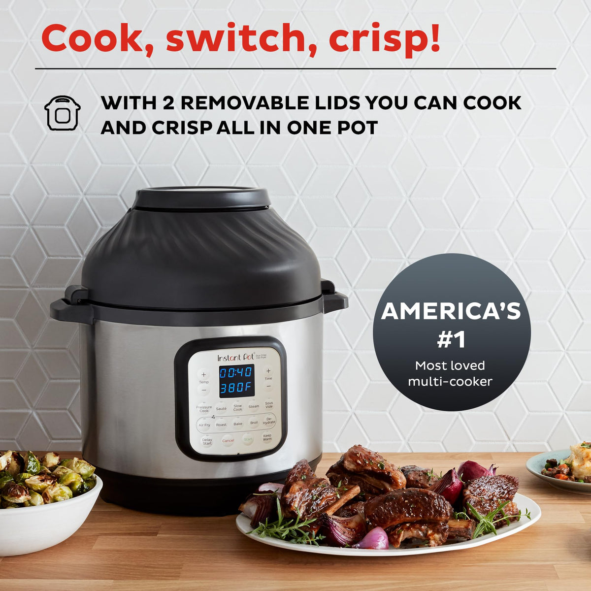 Instant Pot Duo Crisp 8QT air fryer lid: fast, even crisping for weeknight meals.