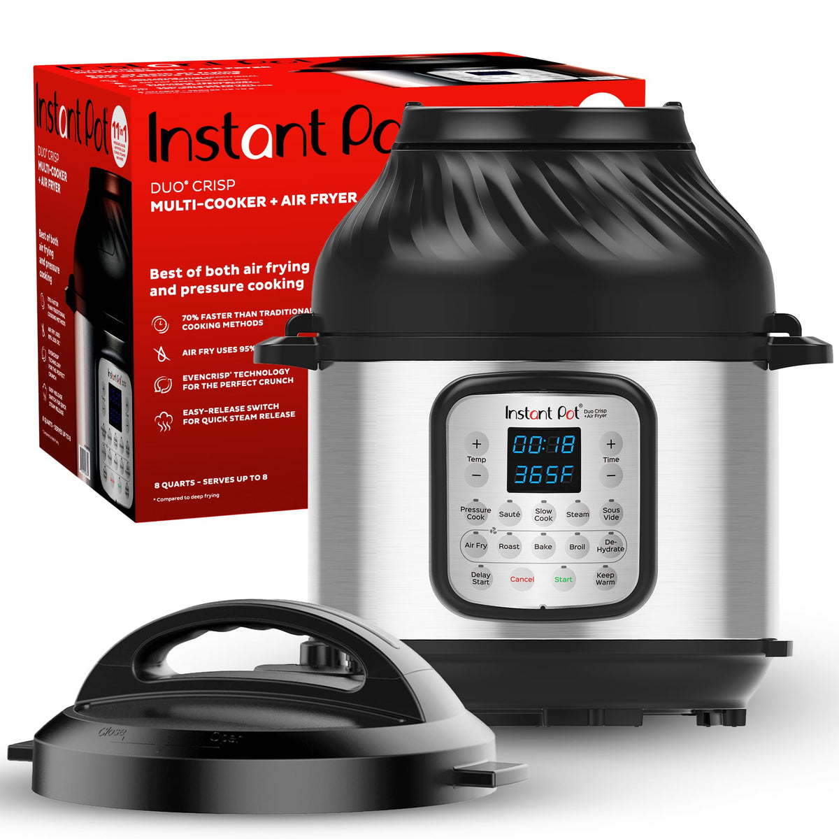 Instant Pot Duo Crisp 8QT basket: crisp results with 95% less oil.