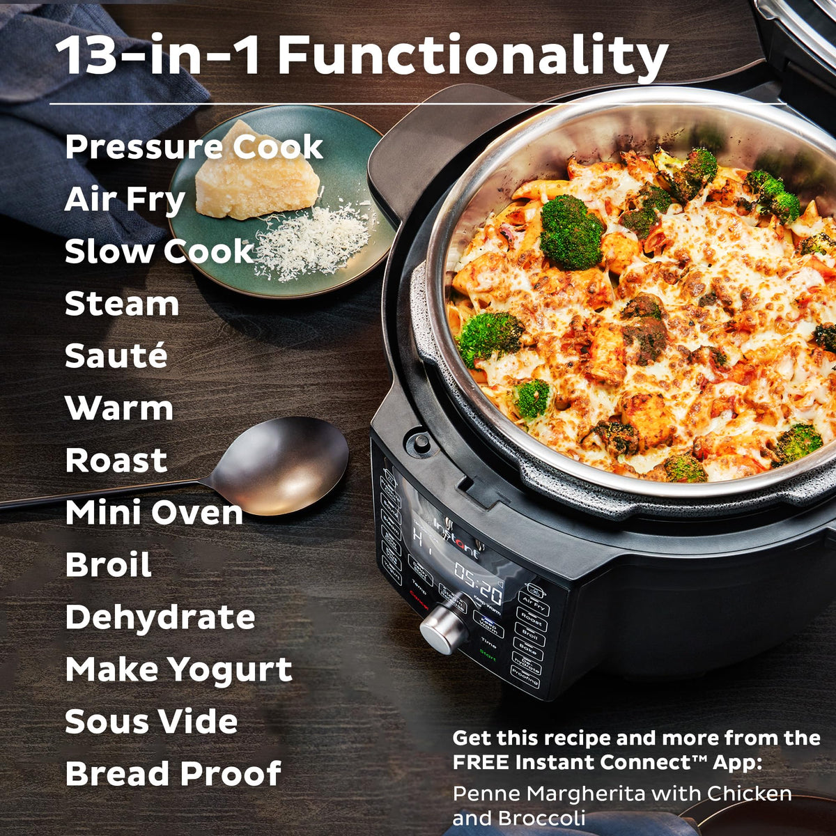 Instant Pot Duo Crisp EvenCrisp technology delivers a crisp finish with less oil.