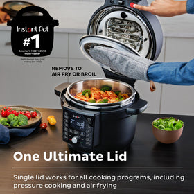Instant Pot Duo Crisp lid-open venting demonstrates safe steam release at a glance.