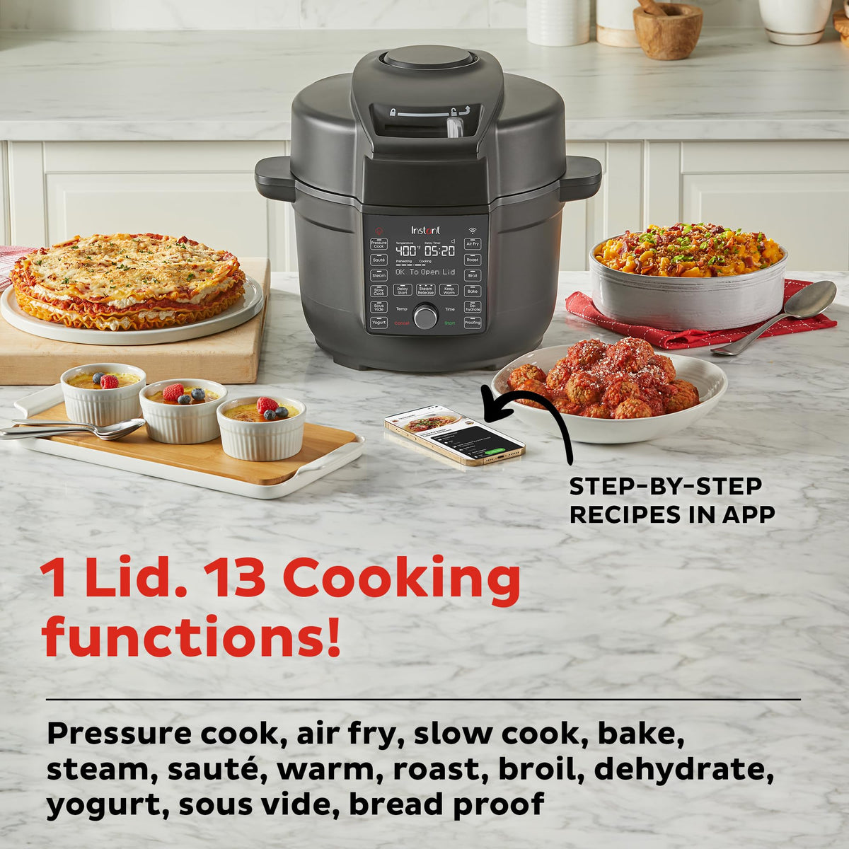 Instant Pot Duo Crisp Smart App demonstrates guided cooking and remote progress tracking.