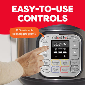 Instant Pot Duo Mini pressure cook function for faster meals.