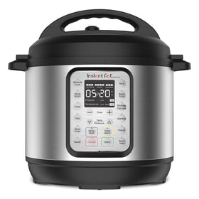 Instant Pot Duo Plus 9-in-1 multicooker front view with a clear display for quick meals.
