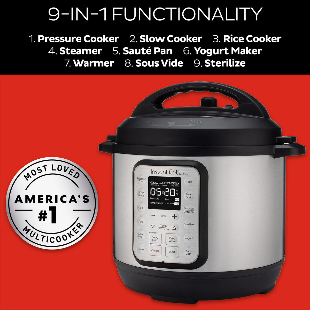 Compact kitchen setup with Instant Pot Duo Plus saving counter space.
