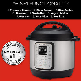 Compact kitchen setup with Instant Pot Duo Plus saving counter space.