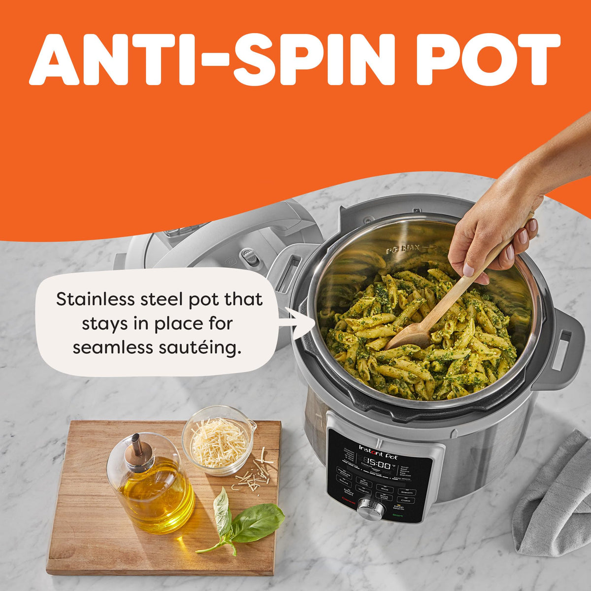 Instant Pot Duo Plus dishwasher-safe lid for easy cleanup.