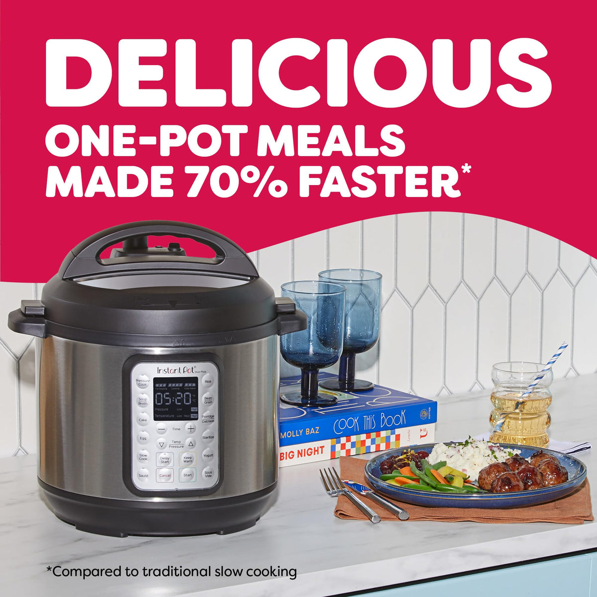 Instant Pot Duo Plus rice and yogurt programs support versatile meal prep.
