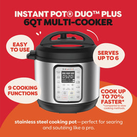 Instant Pot Duo Plus stainless-steel inner pot ideal for searing and browning.