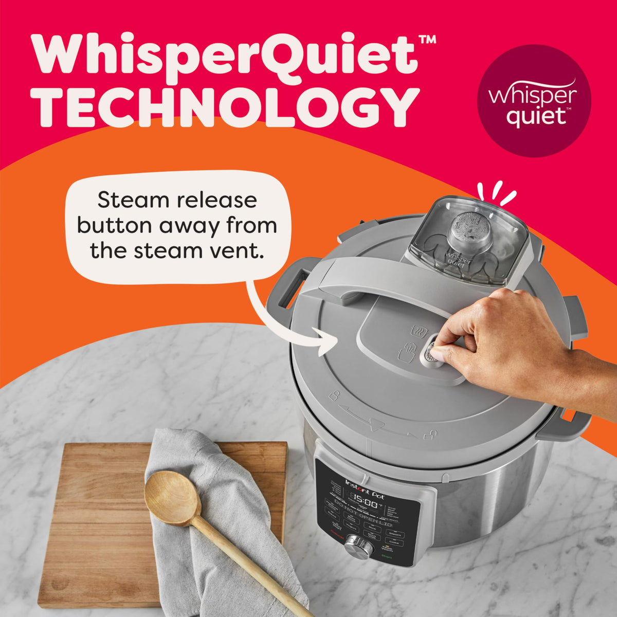 Instant Pot guided cooking panel with clear messages and presets