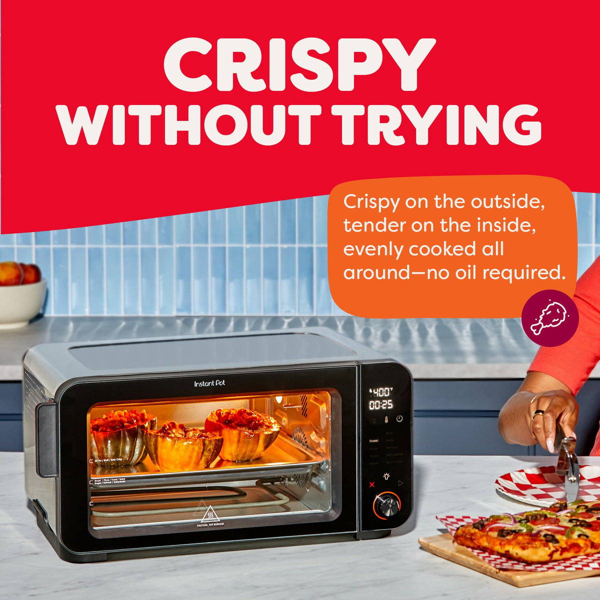 Instant Pot inside cooking chamber delivers consistent heat for even browning