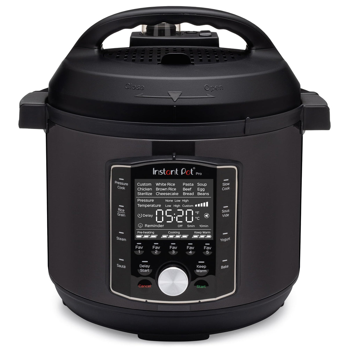 Instant Pot Pro front view with 6-quart capacity for family meals.