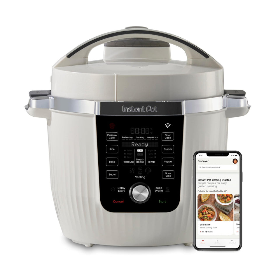 Instant Pot PRO Max front view shows a versatile all-in-one cooker for quick meals.