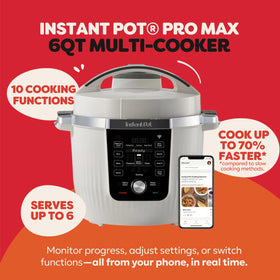 Instant Pot PRO Max lid-open reveals the inner pot ready for browning and searing.