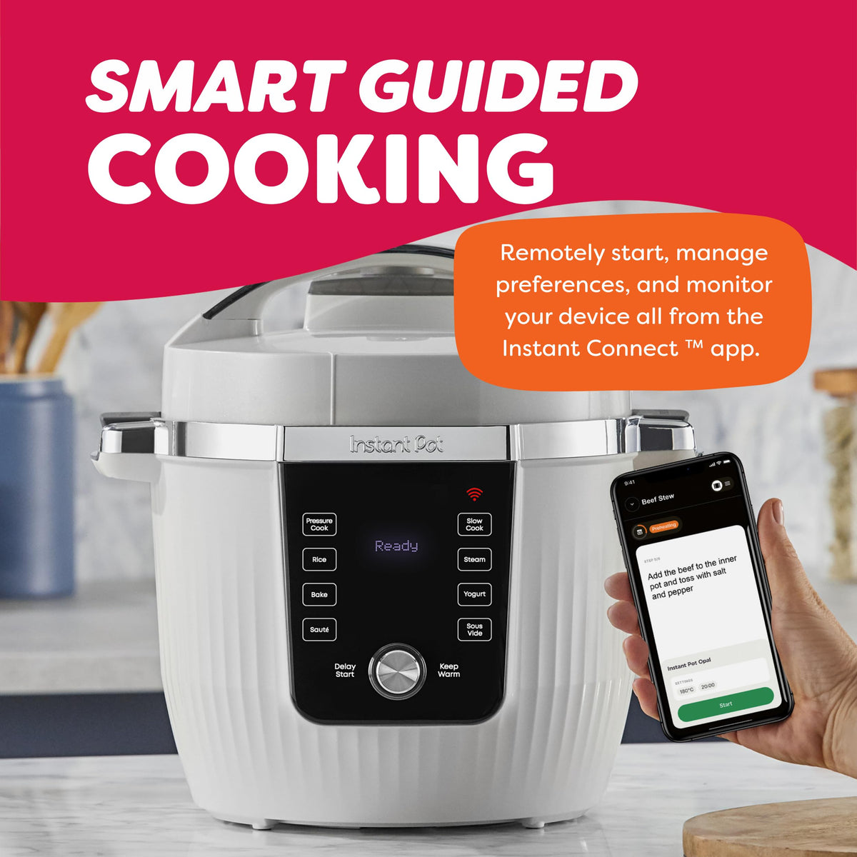 Instant Pot PRO Max whisperquiet steam release reduces kitchen noise during use.