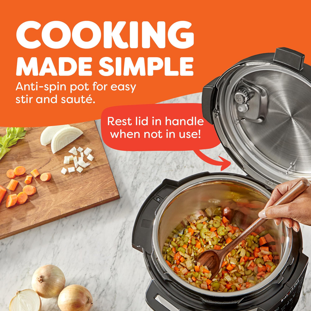 Steam-release mechanism on Rio 7-in-1 ensures safer pressure handling.