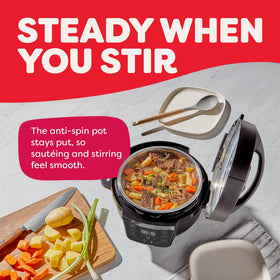 Instant Pot Rio Mini anti-spin design—steady stirring and sautéing for faster prep