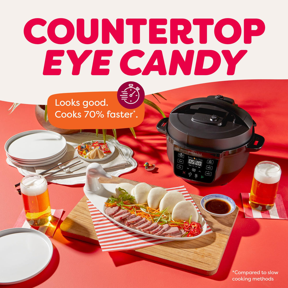 Instant Pot Rio Mini kitchen scene—compact multi-cooker in use during dinner prep