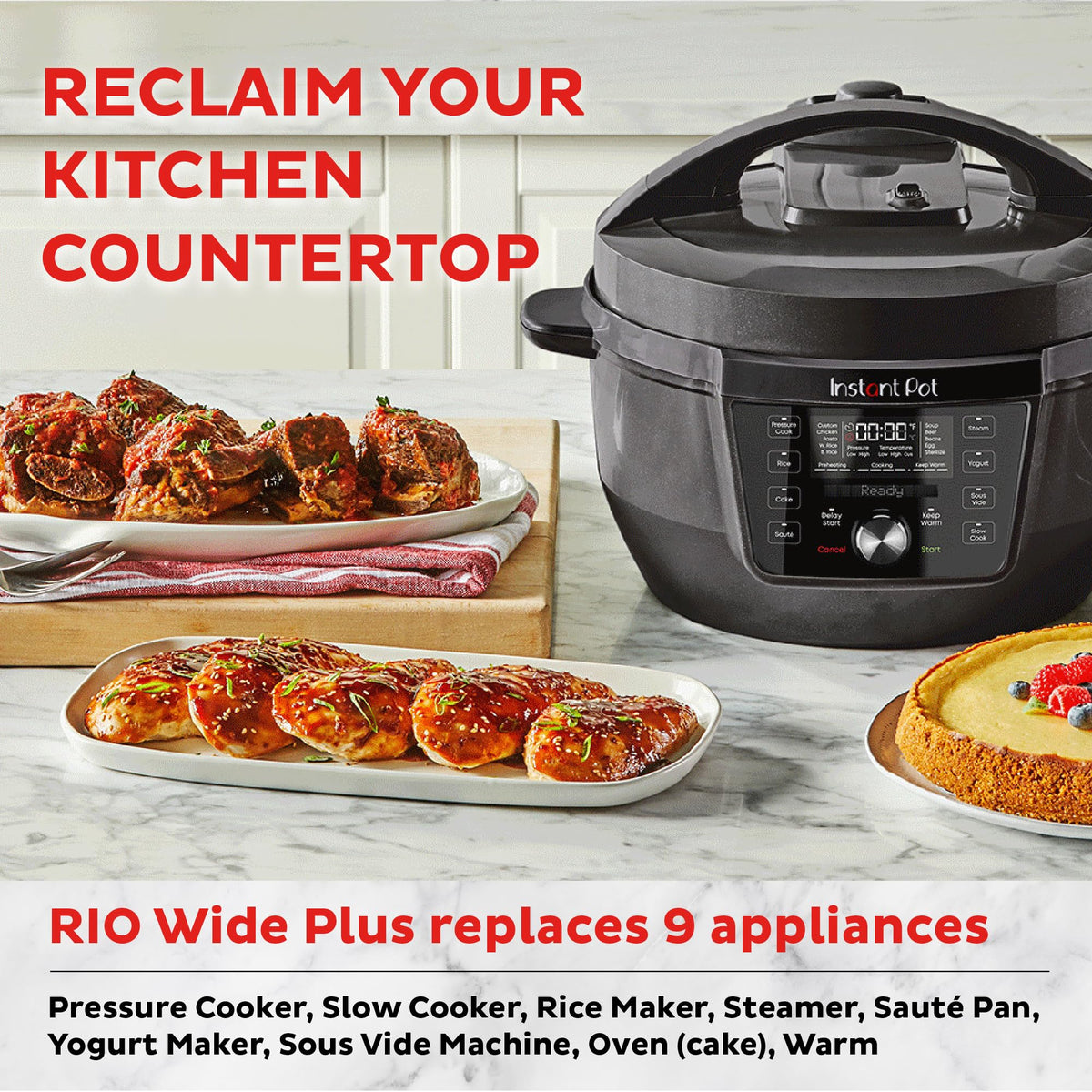 Instant Pot RIO Wide Plus dishwasher-safe lid for quick cleanup