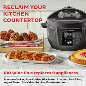 Instant Pot RIO Wide Plus dishwasher-safe lid for quick cleanup
