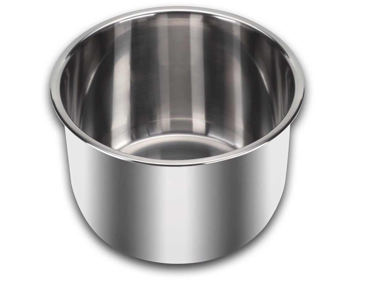Instant Pot 6-Qt inner pot top view with polished surface for easy cleaning
