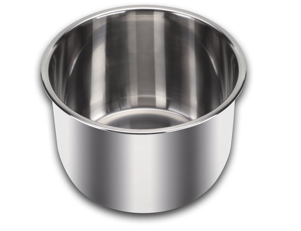 Instant Pot 6-Qt inner pot top view with polished surface for easy cleaning