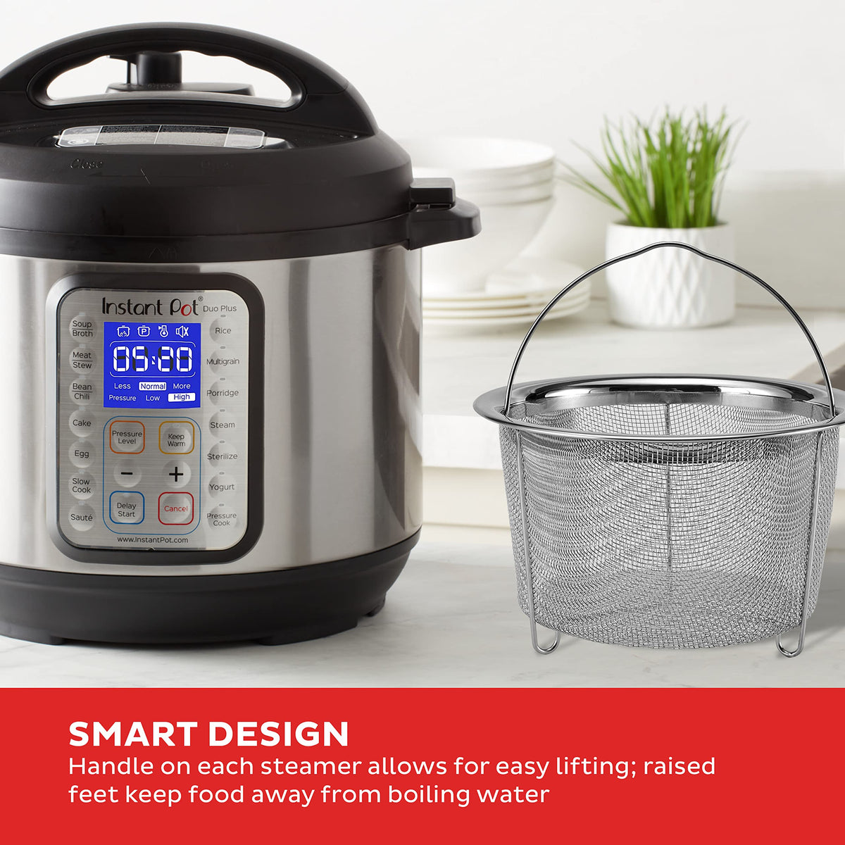 Instant Pot stainless steel steamer basket rust-resistant and dishwasher-safe for easy cleanup
