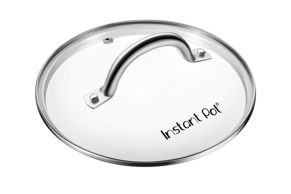 Instant Pot tempered glass lid with stainless steel handle for 8-qt pot, provides clear viewing while cooking.