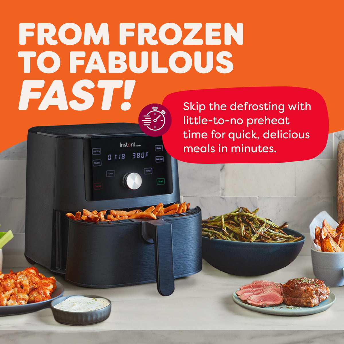 Instant Pot Vortex 6QT XL crisp basket delivering even-crisp results with less oil.