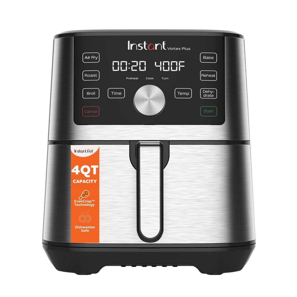 Instant Pot Vortex Plus 4QT front view on a kitchen counter showing compact versatility.