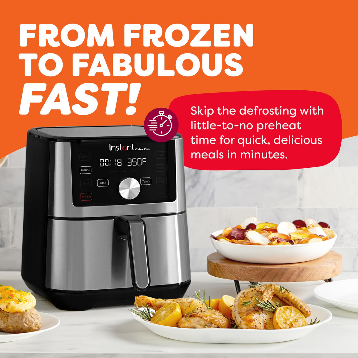 Instant Pot VORTEX Plus control panel showcases user-friendly touchscreen for fast results.