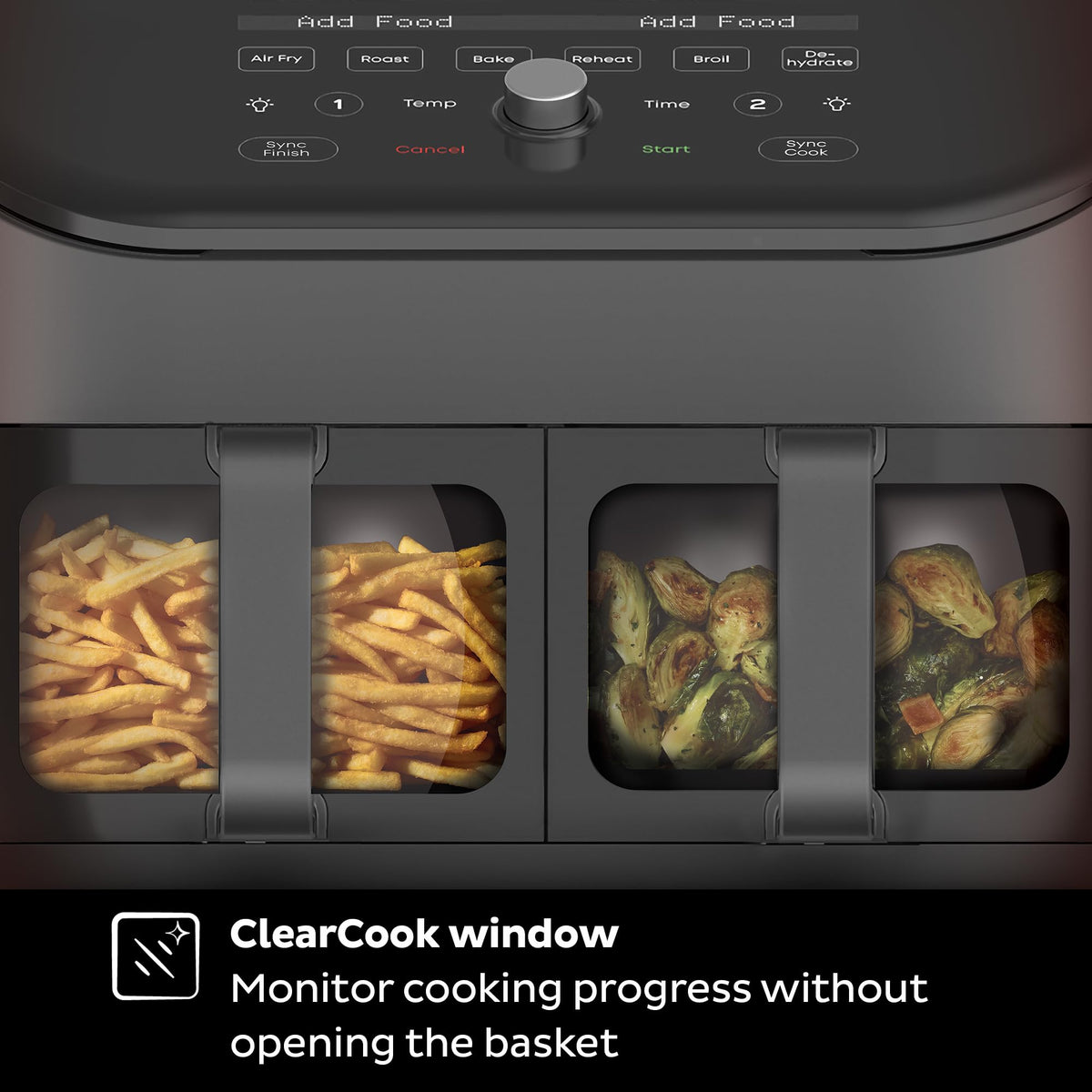 Instant Pot Vortex Plus XL SyncCook-SyncFinish for synchronized meal finish.
