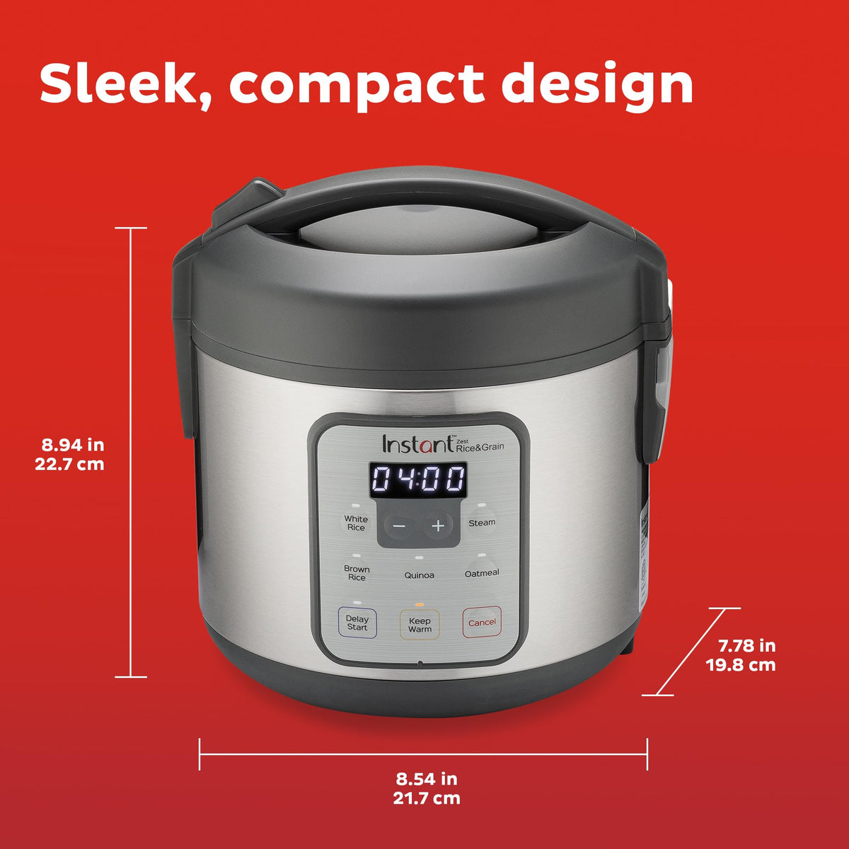 Digital display on Instant Pot Zest shows clear cooking status.