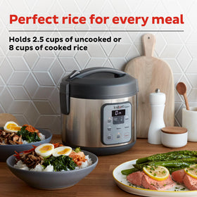 Close-up of Instant Pot Zest nonstick ceramic pot for easy release.