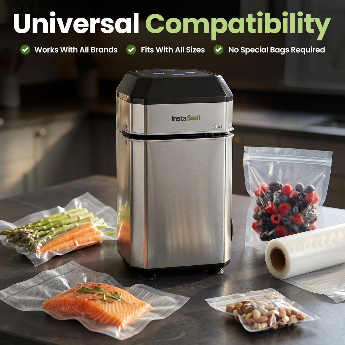 Instaseal in-use scene with marinades and soups for sous vide prep.