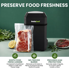 Instaseal vacuum sealer includes 12 bags for immediate use.